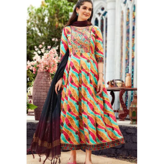 Black And Off White Colour Designer Gown Fancy Festive Party Wear Poli  Rayon Digital Printed Stylish Gown Collection Arya Kpc 006