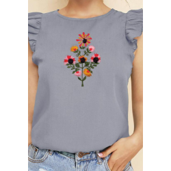 Ruffle Trim Floral Hand Embroidery Work Stylish Tops Small